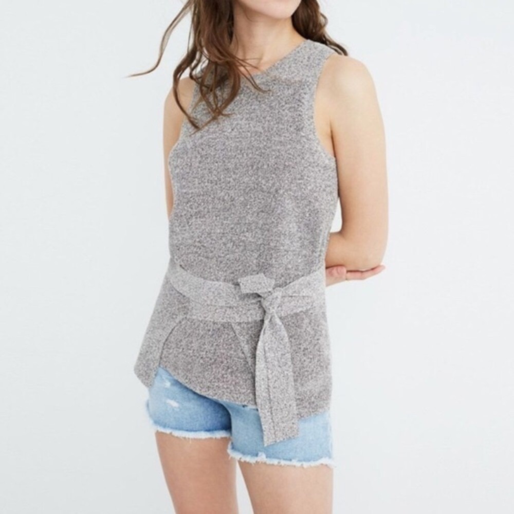 MADEWELL COTTON KNIT BLEND WRAP TIE WAIST SWEATER SIZE LARGE EUC